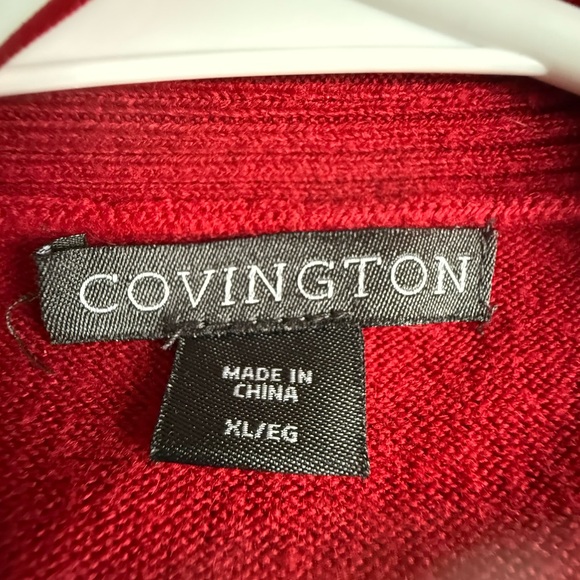 Covington Red Ruffle-Front Cardigan Sweater - Picture 2 of 4